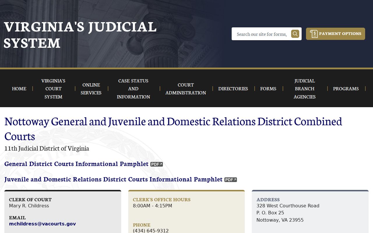 Nottoway County criminal court schedule on the Combined District Courts page