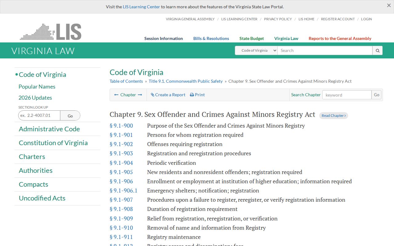 Virginia Registry Act governing Nottoway County sex offender records