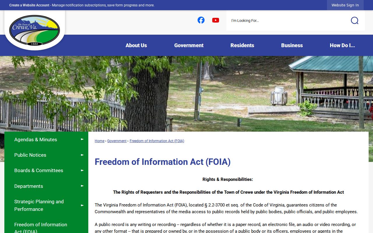 Crewe FOIA page for Nottoway County police and criminal record requests
