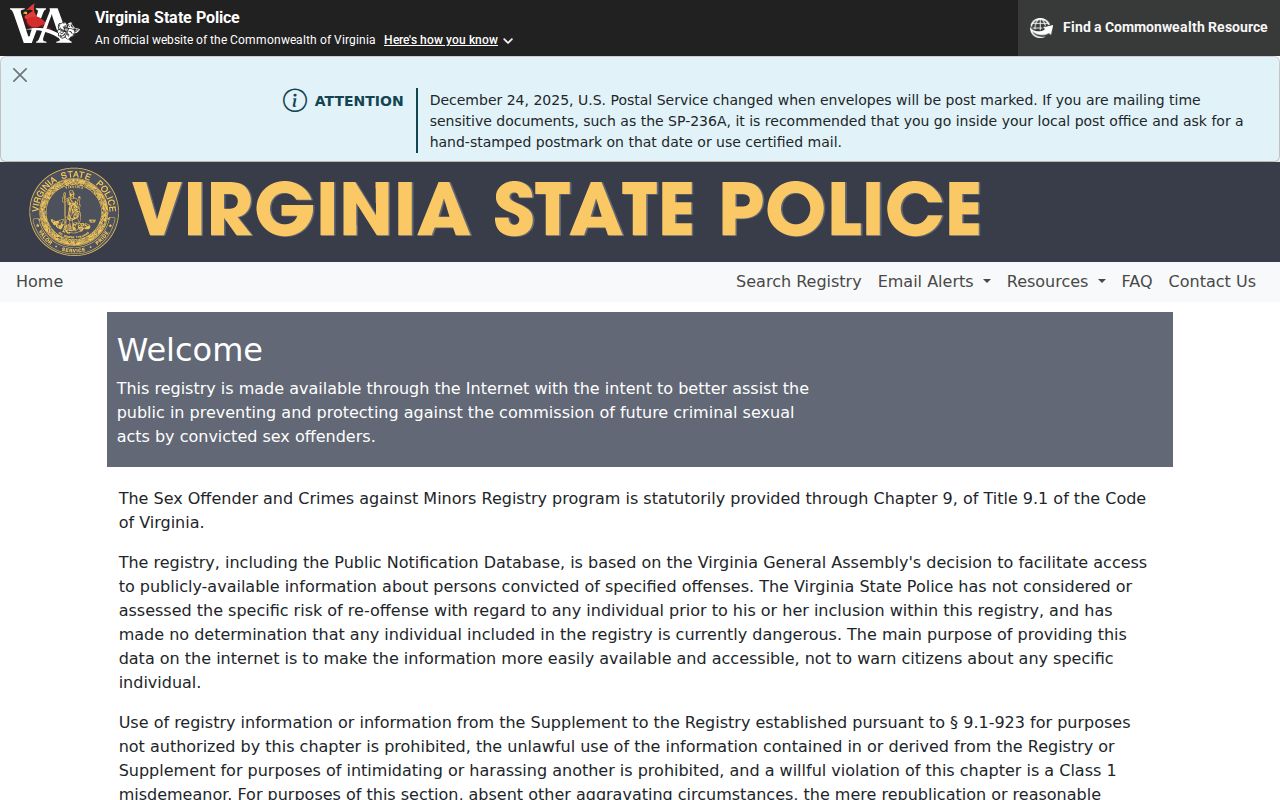 Virginia registry for Nottoway County criminal record checks