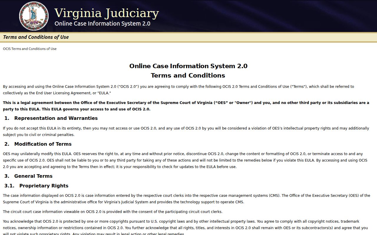 OCIS search for Nottoway County criminal court records